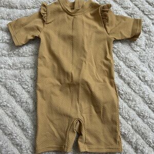 H&M Yellow One Piece Swimwear with Ruffle Sleeves